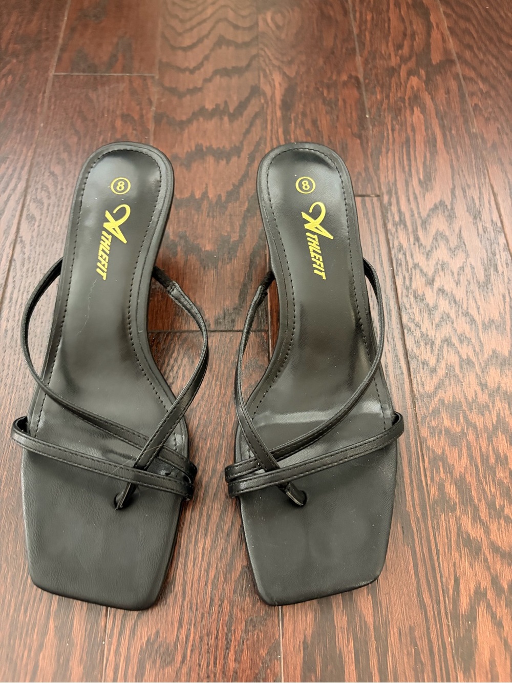 Black Strappy Square-Toe Slide Sandals